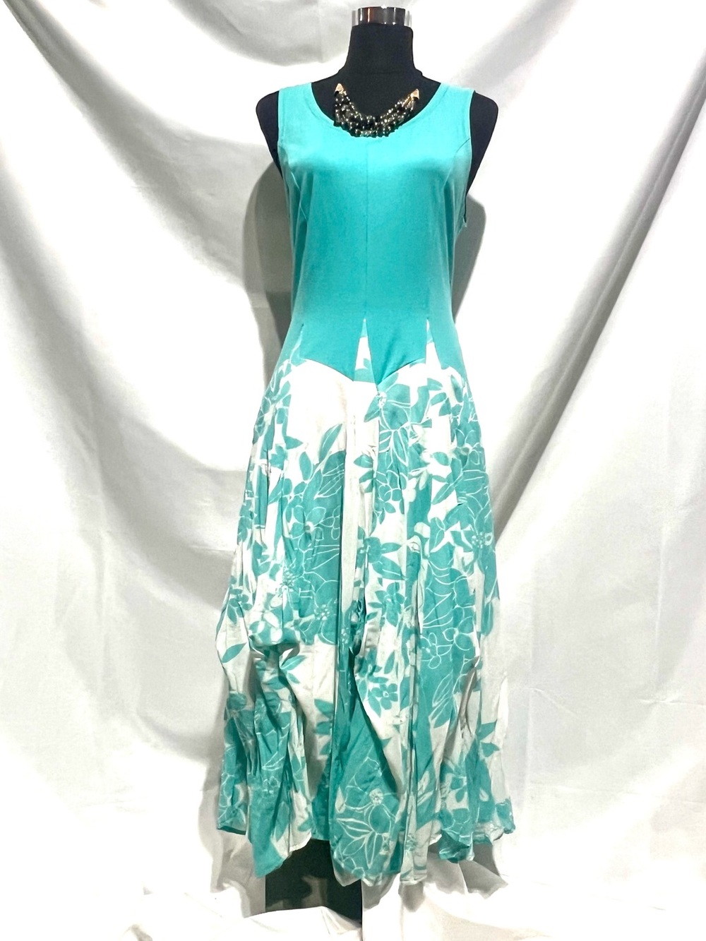 NWT Sleeveless Teal and White Floral Maxi Dress